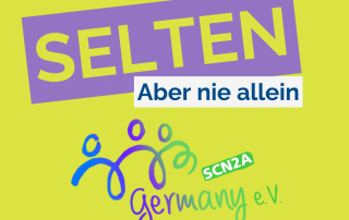 Logo des SCN2A-Vereins und Schriftzug "Selten. Aber nie allein"