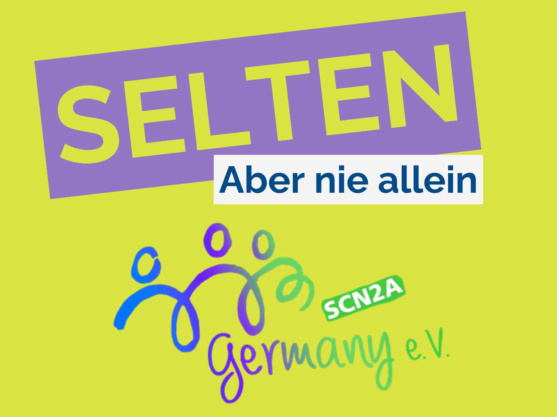 Logo des SCN2A-Vereins und Schriftzug "Selten. Aber nie allein"