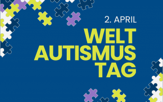 Grafik mit Puzzlestücken an der linken obereb und rechten unteren Ecke. In der Mitte ist der Text zu lesen: 2. April - Welt-Autismus-Tag passend zum Artikel "Welt-Autismus-Tag: Die Vielfalt des Autismus im Kontext des Dravet-Syndroms".